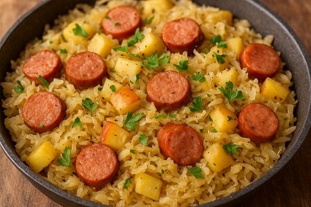 Recept: Zuurkoolpan met appel en mosterd-tijm twist