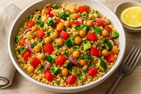 Recept: Mediterrane bulgursalade met kikkererwten