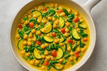 Recept: Romige kokosgroenten met kikkererwten