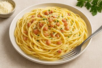 Recept: Spaghetti met roomsaus en spekjes