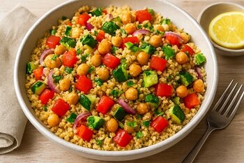 Recept: Mediterrane bulgursalade met kikkererwten